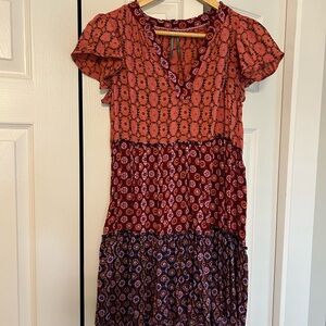 By Anthropologie Ruffle Sleeve Dress, Anthro Mini Dress Red and Pink